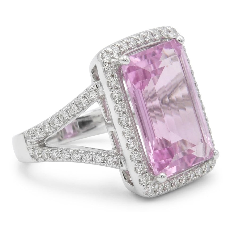 Pink Kunzite Gemstone Halo Ring