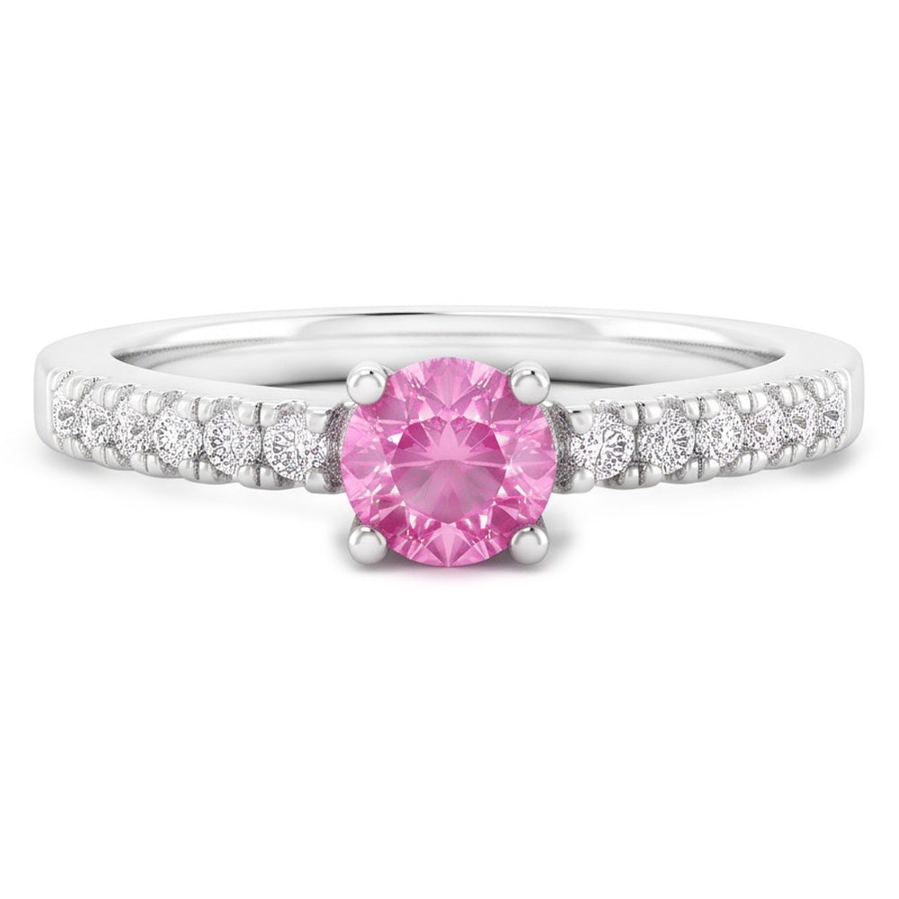 Pink Sapphire And Natural Earth Mined Diamond Ring 1.45 Carats Gemstone White Gold 14K