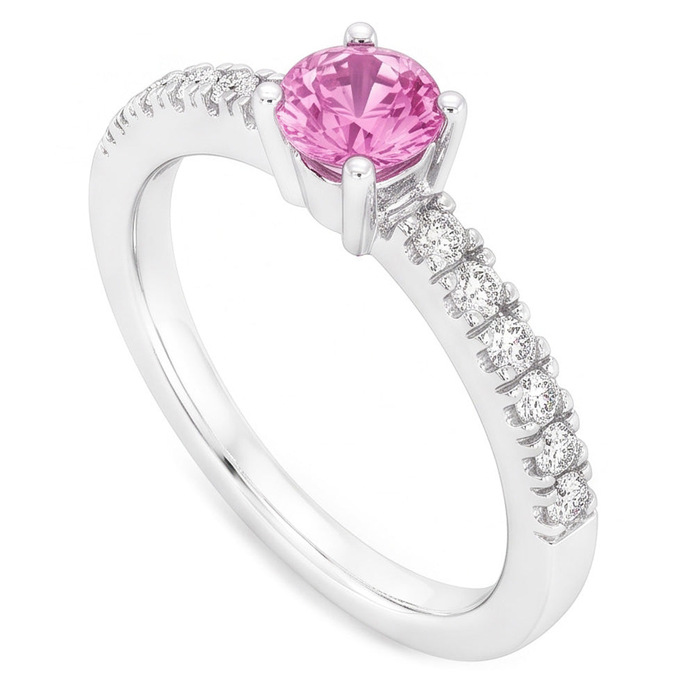 Pink Sapphire And Natural Earth Mined Diamond Ring 1.45 Carats Gemstone White Gold 14K