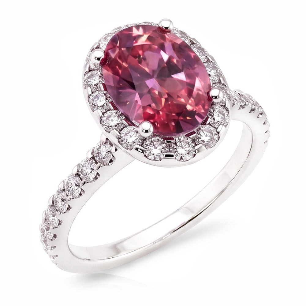 Pink Sapphire And Natural Earth Mined Diamonds 3.90 Carats Ring White Gold 14K
