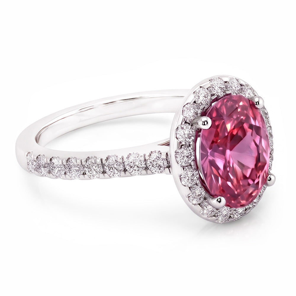 Pink Sapphire And Natural Earth Mined Diamonds 3.90 Carats Ring White Gold 14K