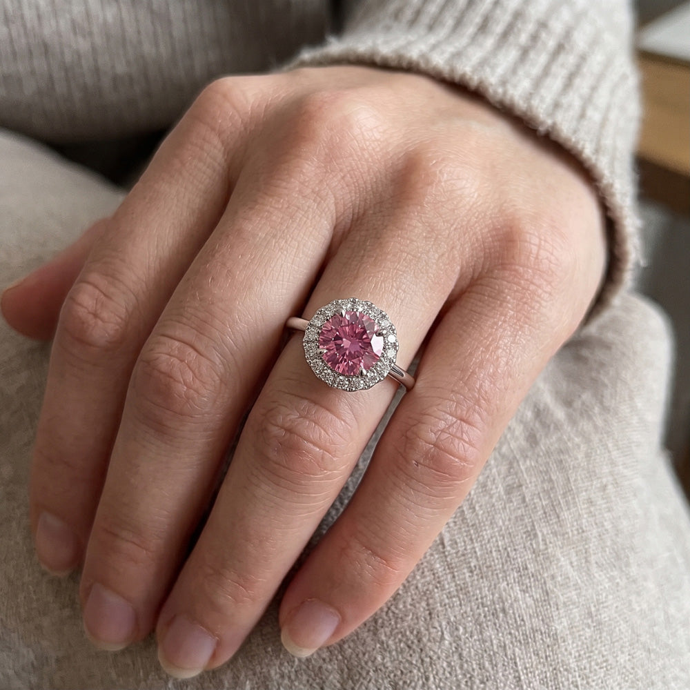 Pink Sapphire Halo Engagement Ring
