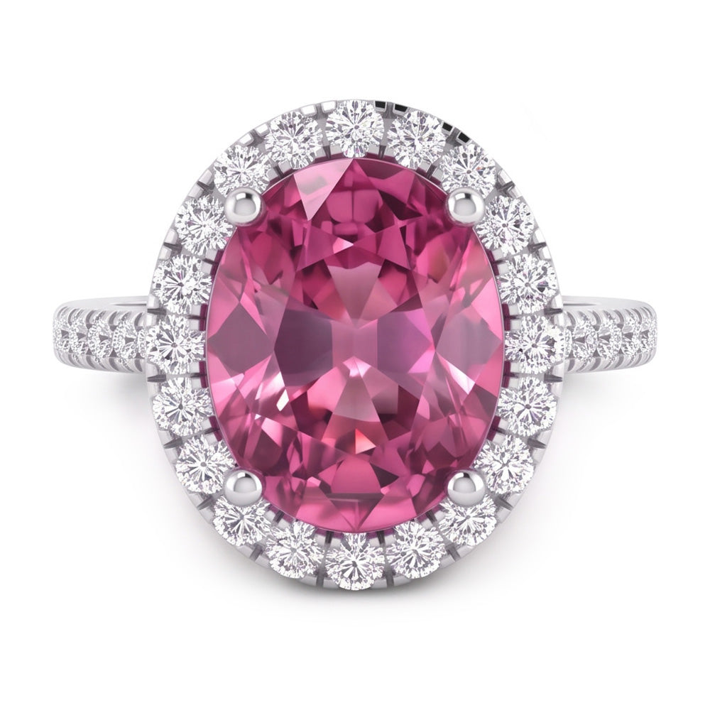Pink Sapphire Halo Natural Real Diamond ( Not Lab Grown ) Ring