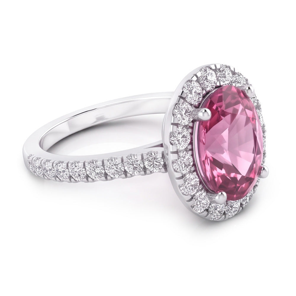 Pink Sapphire Halo Natural Real Diamond ( Not Lab Grown ) Ring