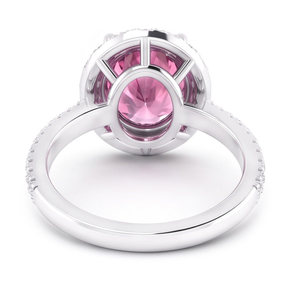 Pink Sapphire Halo Natural Real Diamond ( Not Lab Grown ) Ring