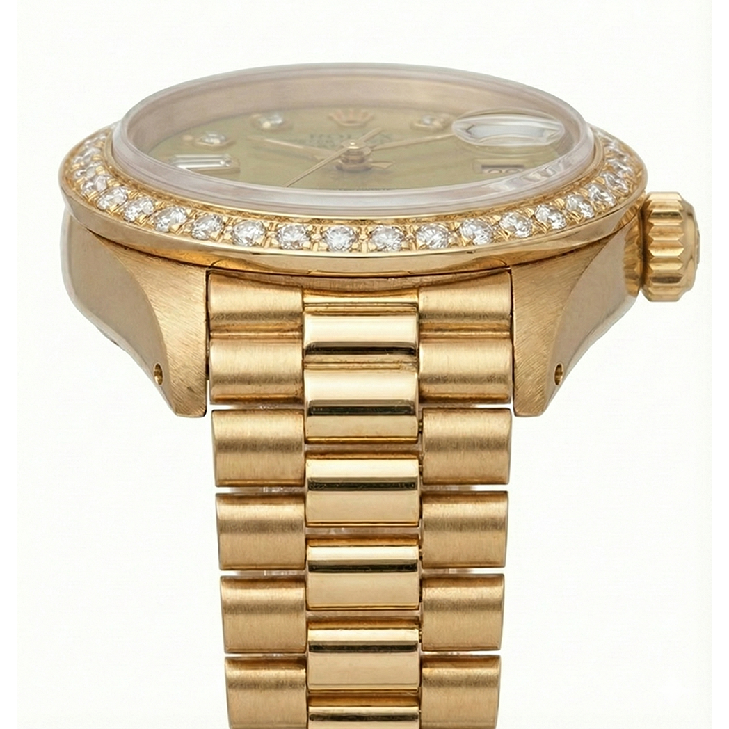 President Champagne Diamond Dial Bezel Rolex Watch Datejust Yg