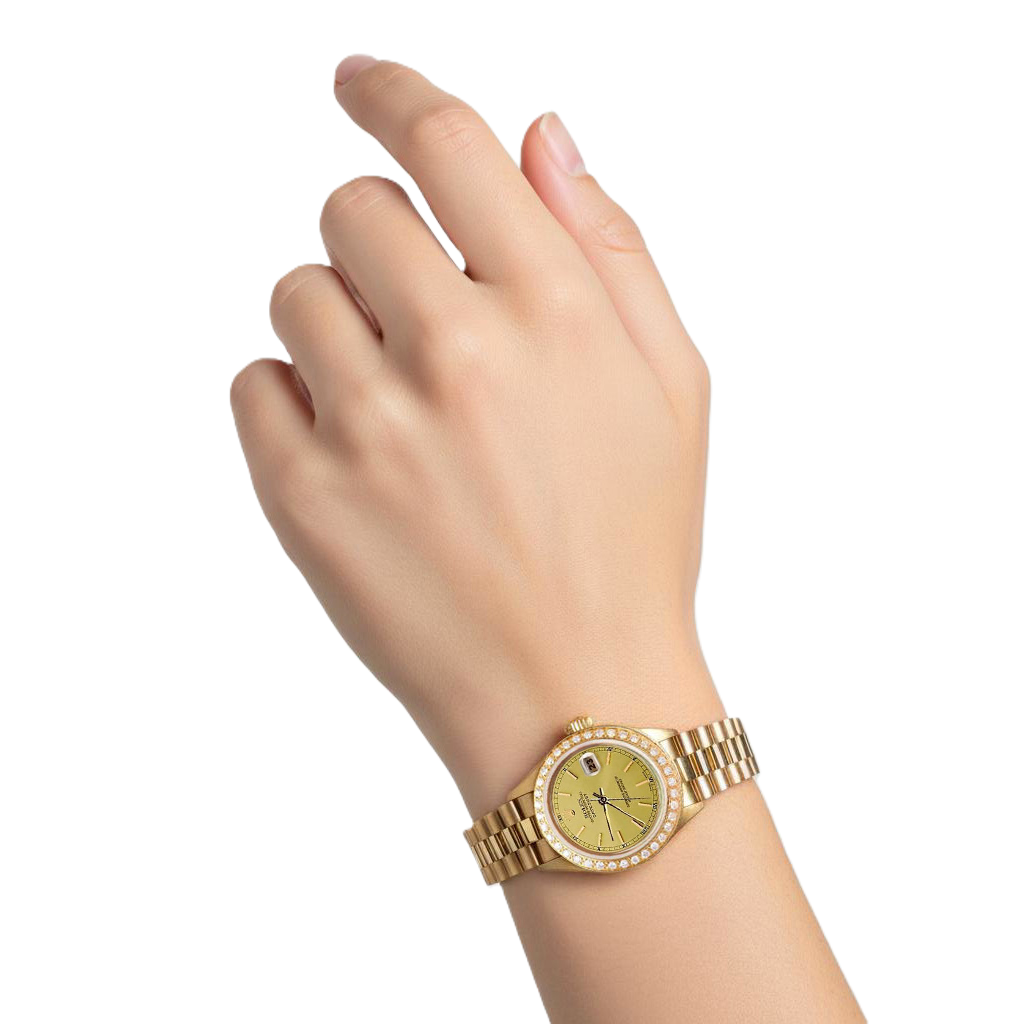 Presidential Style Rolex Dj Watch Champagne Stick Dial Bezel P2