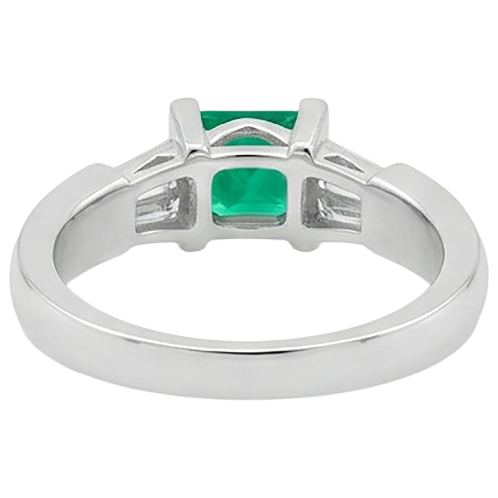 Natural Real ( Not Lab Grown ) Princess Green Emerald GIA Ring With Baguette Diamonds