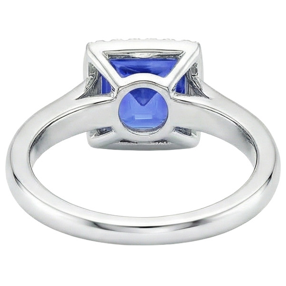 Princess Shaped Ceylon Sapphire Natural Earth Mined Diamonds Gemstone Ring 5.40 Carats