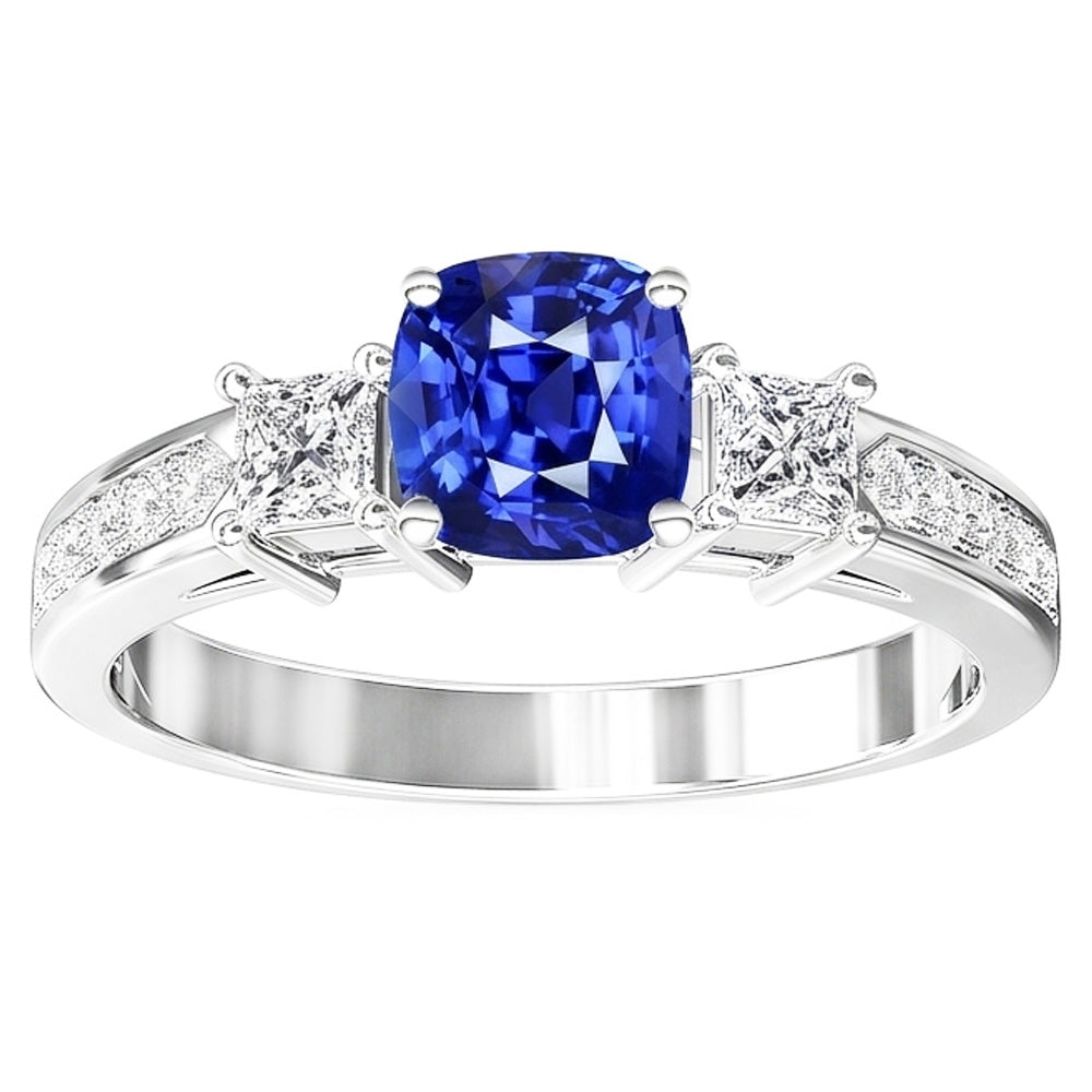 Princess & Round Natural Earth Mined Diamond Cushion Sapphire Ring Jewelry 3.50 Carats