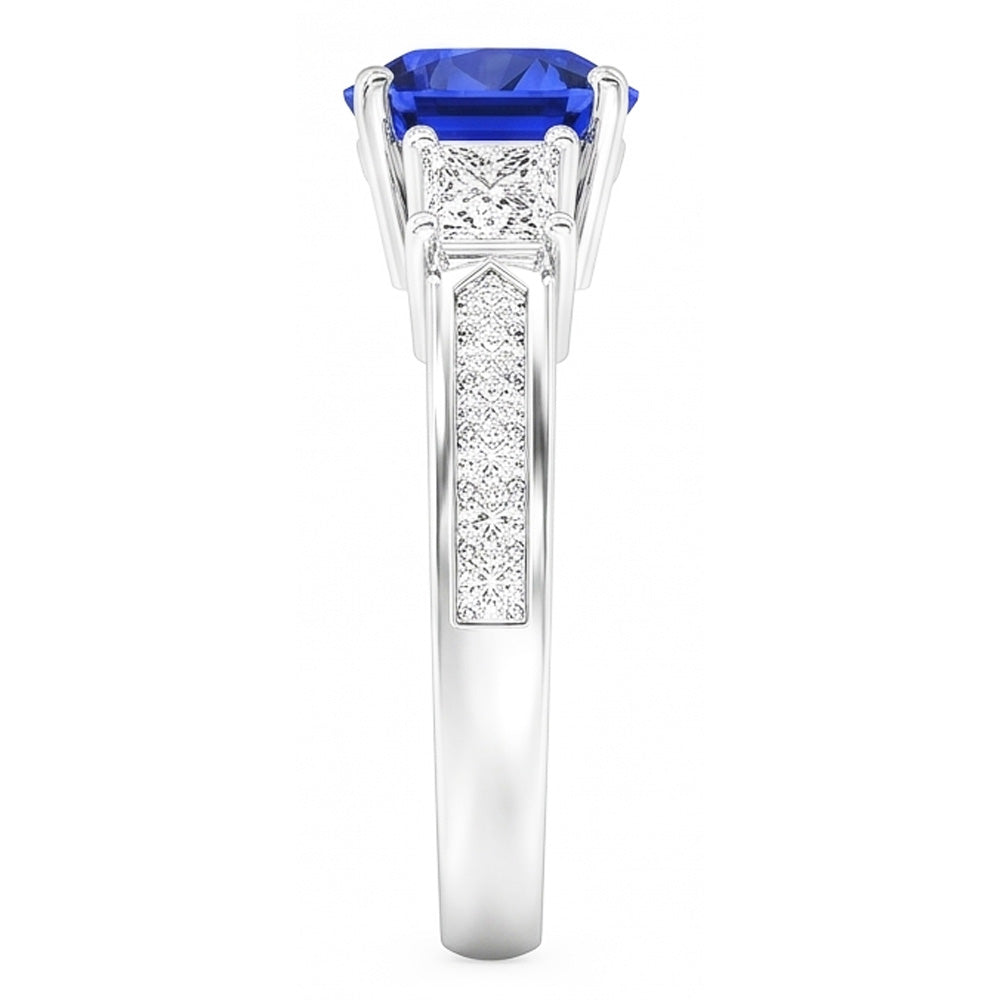 Princess & Round Natural Earth Mined Diamond Cushion Sapphire Ring Jewelry 3.50 Carats