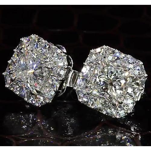 Princess Cut Diamond Halo Style Stud Earring 4 Carats White Gold 14K