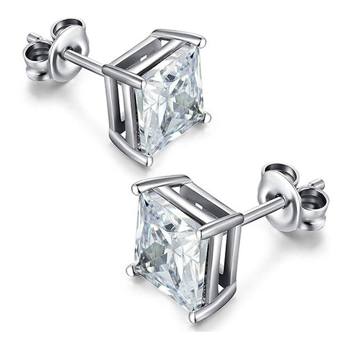 Princess Cut Lab Grown Diamonds CERTIFICATE Studs Earrings 3.00 Carats White Gold