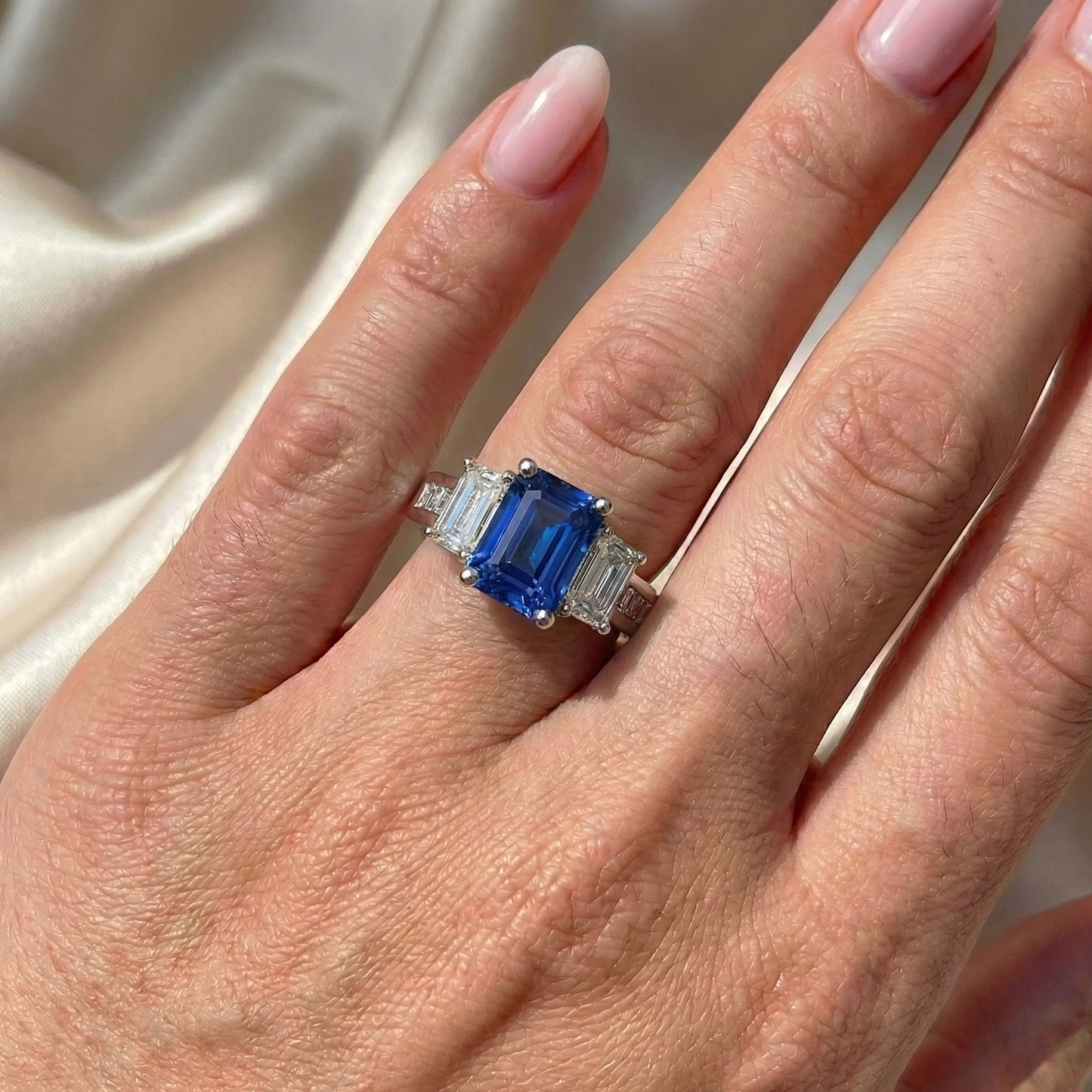 Princess & Emerald Natural Earth Mined Diamond Radiant Sapphire Ring 4 Carats Channel Set