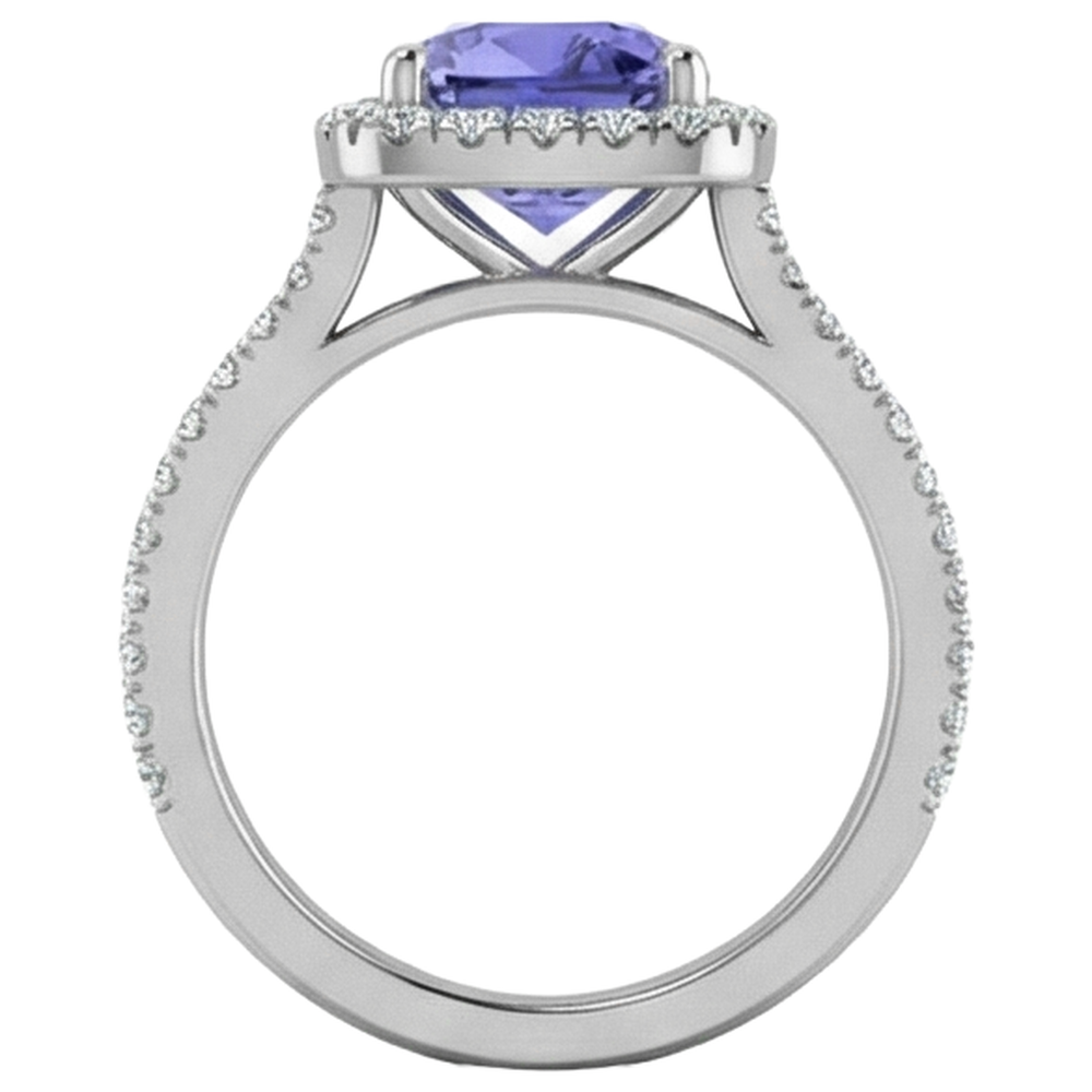 Prong Set 4.50 Ct Blue Tanzanite With Natural Earth Mined Diamonds Ring White Gold 14K