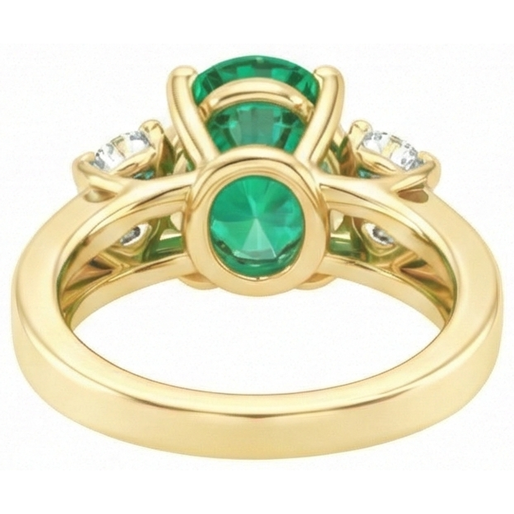 Prong Set Green Emerald GIA And Natural Earth Mined Diamond 5.25 Carats Engagement Ring