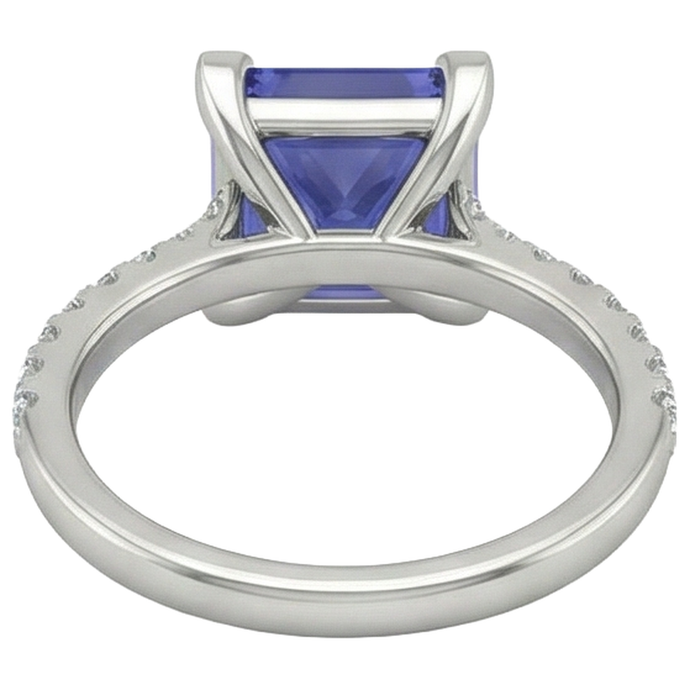 Prong Set Tanzanite And Natural Earth Mined Diamonds 3.80 Carats Ring White Gold 14K