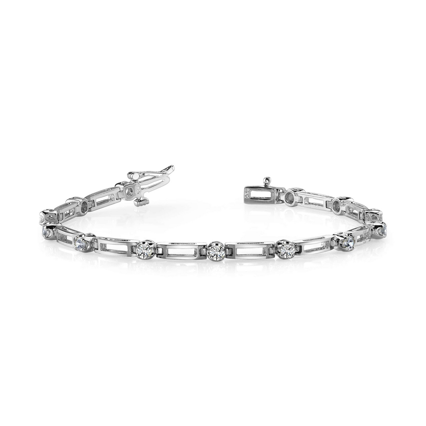 Prong Set Round Lab Grown Diamond Lady Tennis Bracelet White Gold 2.60 Ct