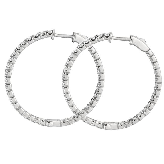 Prong Setting 2.05 Carat Round Brilliant Natural Earth Mined Diamonds Hoop Earrings WG 14K