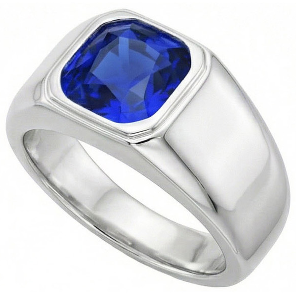 Natural Real (Not Lab Grown) Radiant Solitaire Men's Ring Gold Ceylon Sapphire Thick Shank 1 Carat