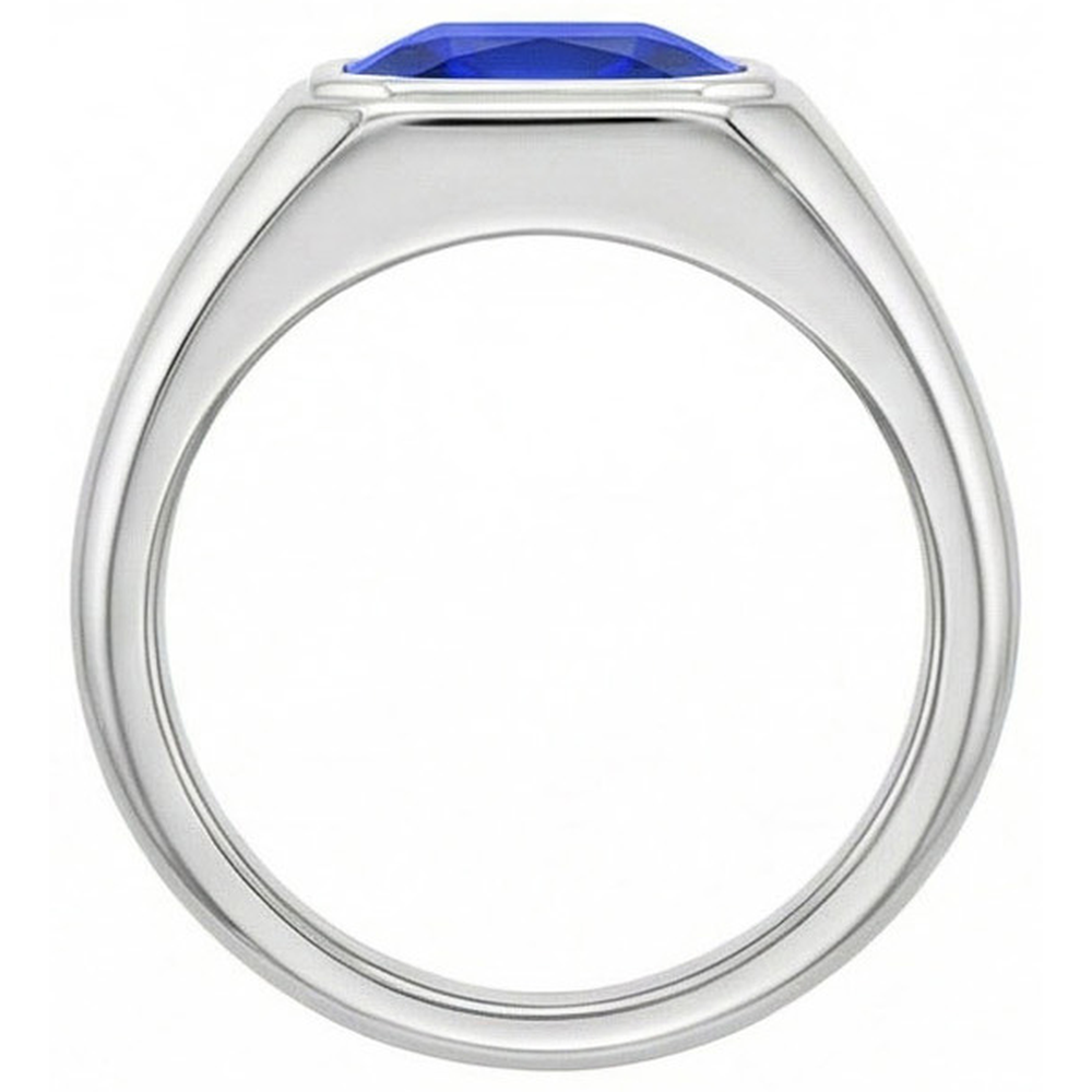 Natural Real (Not Lab Grown) Radiant Solitaire Men's Ring Gold Ceylon Sapphire Thick Shank 1 Carat