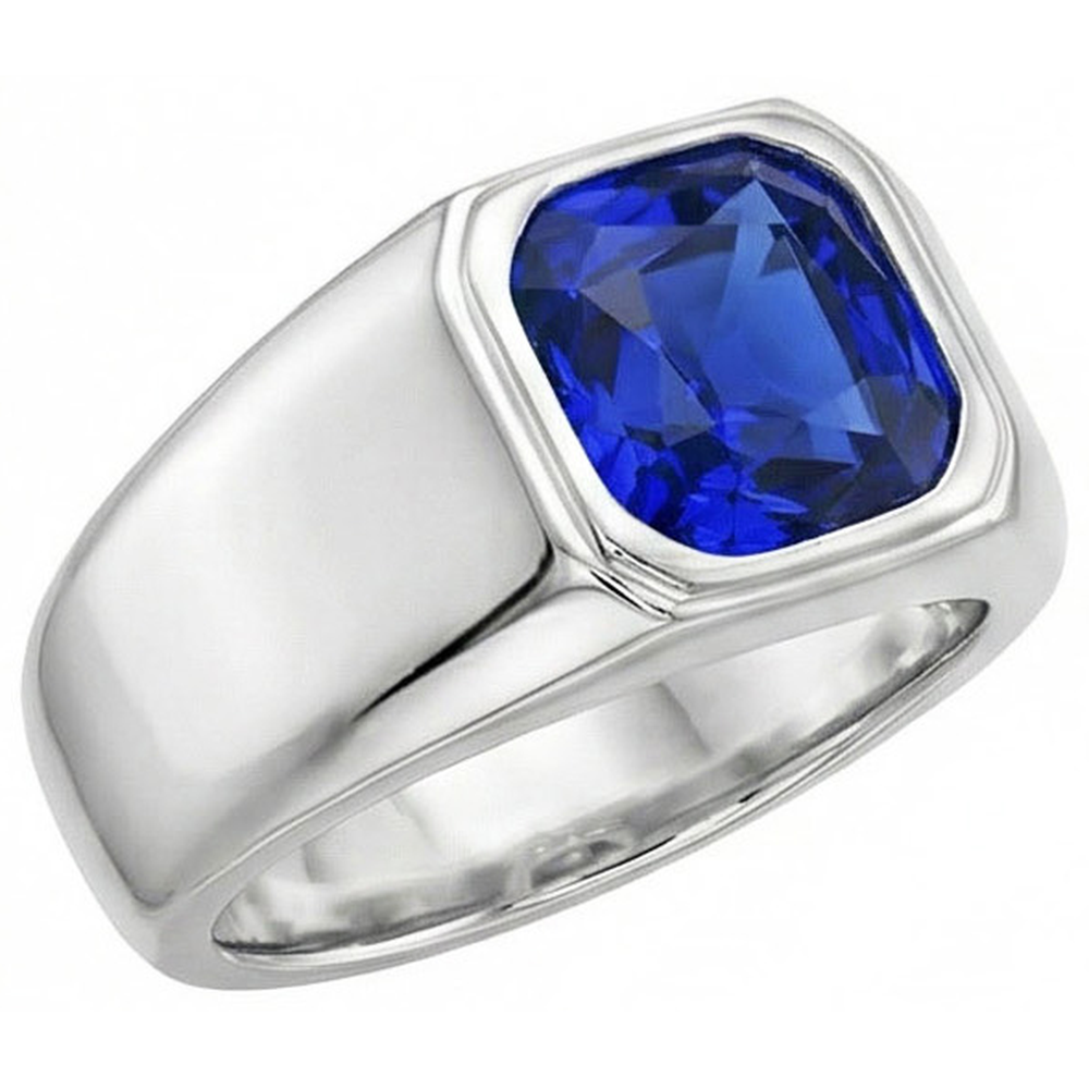 Natural Real (Not Lab Grown) Radiant Solitaire Men's Ring Gold Ceylon Sapphire Thick Shank 1 Carat
