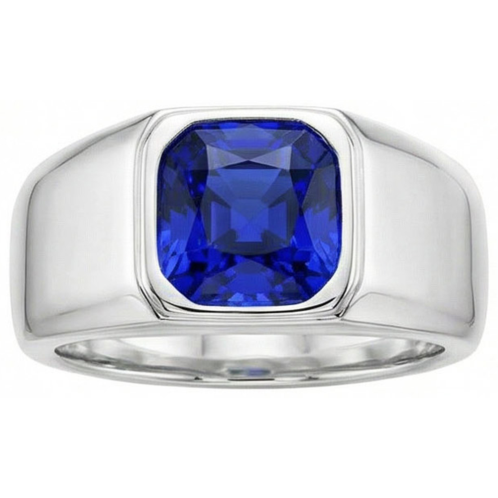 Natural Real (Not Lab Grown) Radiant Solitaire Men's Ring Gold Ceylon Sapphire Thick Shank 1 Carat