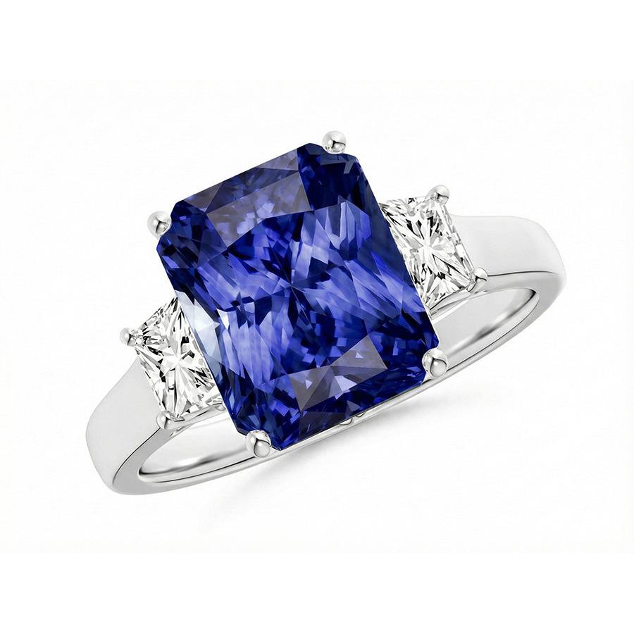 Radiant Natural Earth Mined Diamond Engagement Ring 4 Carats 3 Stone Gold Sapphire Jewelry