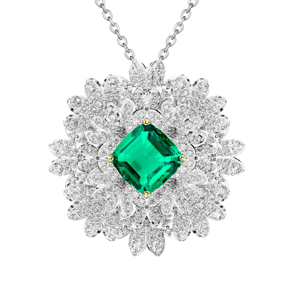 Real Cluster Diamond Necklace Green Emerald Womens Pendant
