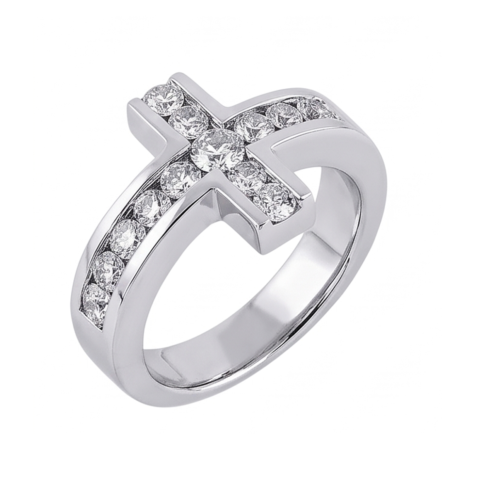 Real Natural Earth Mined Diamonds Cross Shape Engagement Fancy Ring 1.41 Ct. White Gold 14K