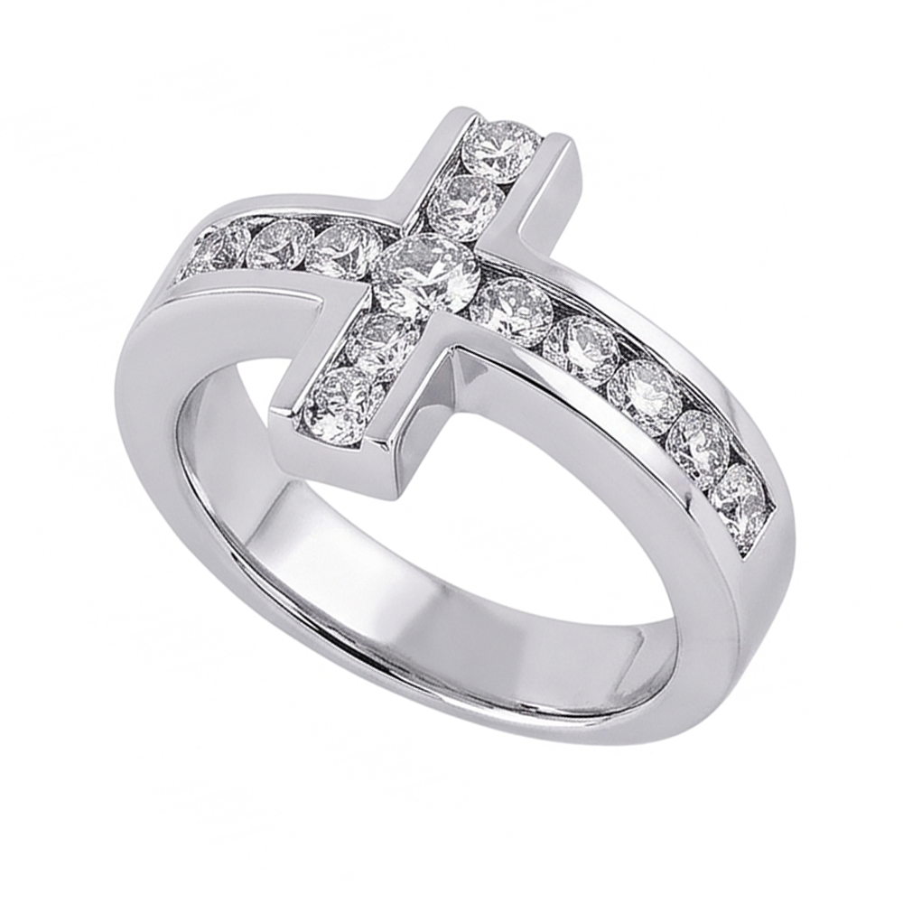 Real Natural Earth Mined Diamonds Cross Shape Engagement Fancy Ring 1.41 Ct. White Gold 14K