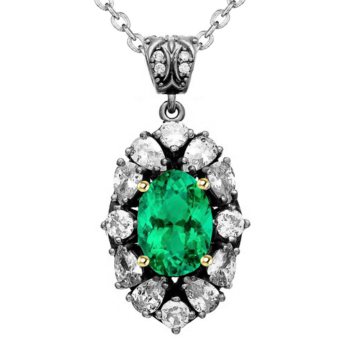Real Pear Diamond Oval Green Emerald Pendant Jewelry