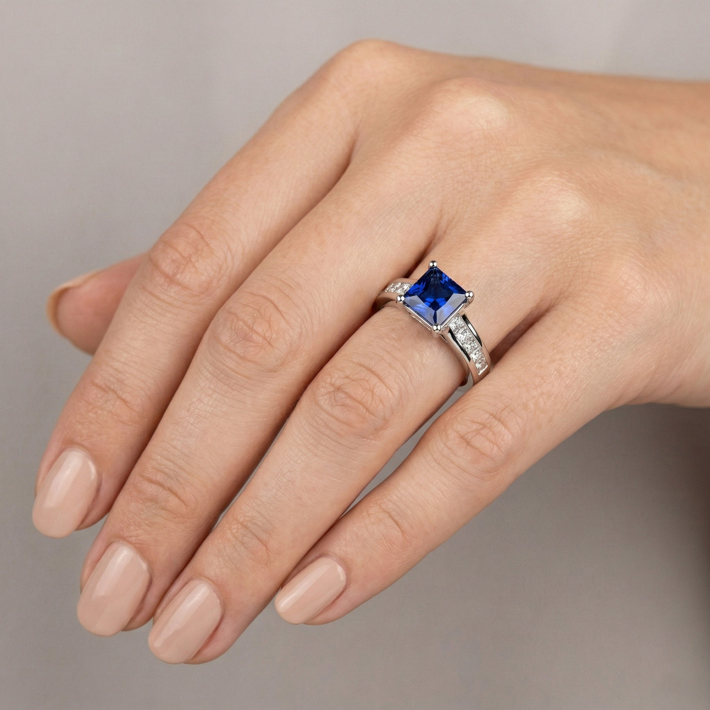Real Sapphire Ring Princess Cut Natural Earth Mined Diamond