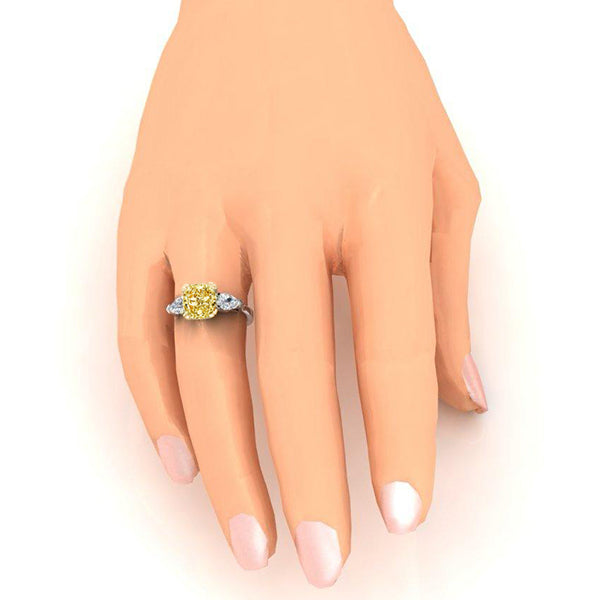 Real Cushion Yellow Canary Ring Natural Earth Mined Pear Diamonds Gold 14K