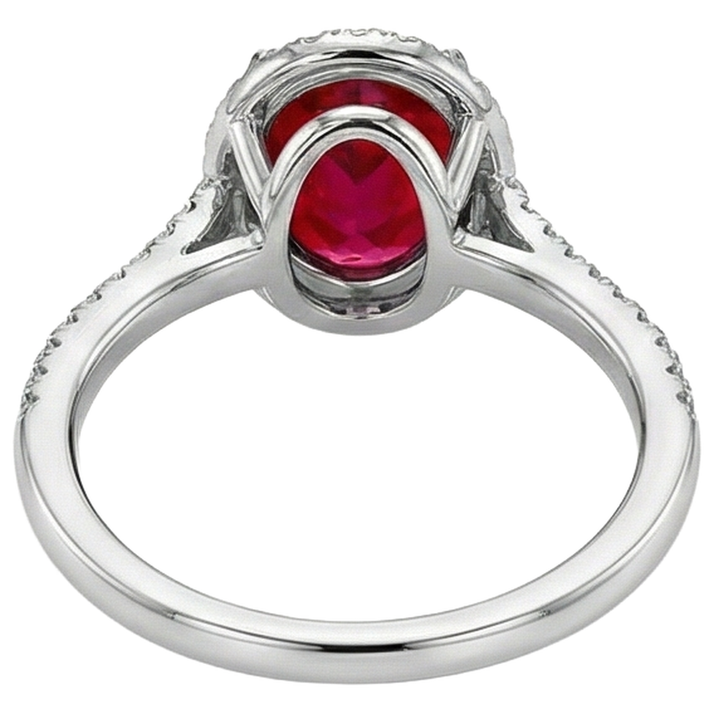 Red Oval Ruby Natural Earth Mined Diamond Wedding Ring White Gold 14K 3.30 Carats