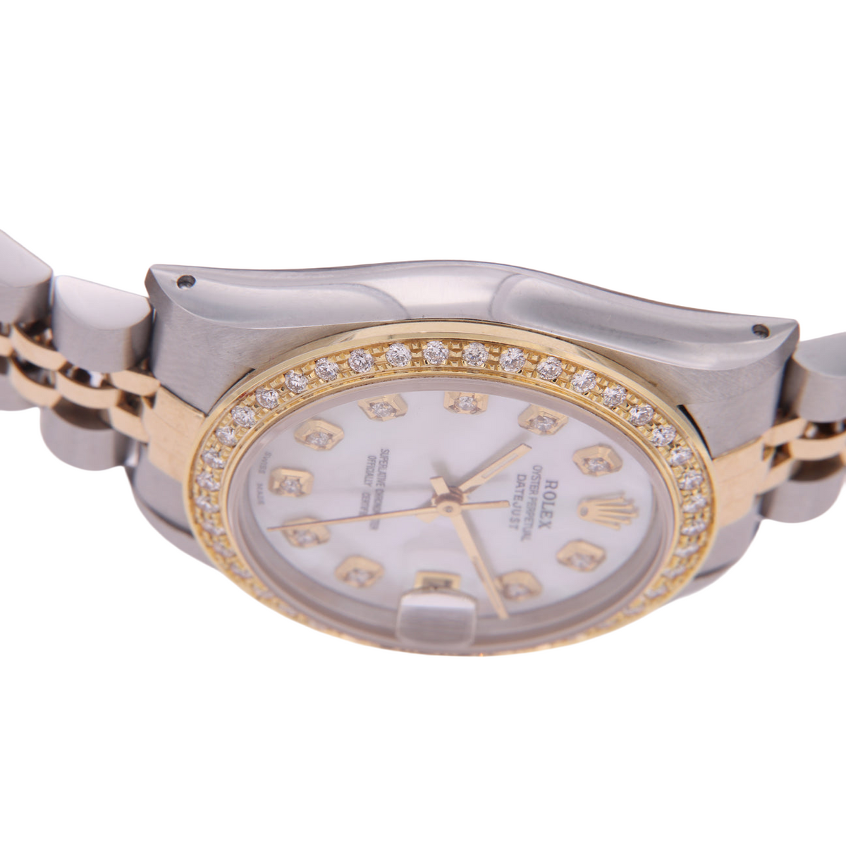Rolex Datejust Midsize 31 mm Grey Mother of Pearl Diamond Dial Diamond Bezel Jubilee Bracelet Watch Ss & Gold
