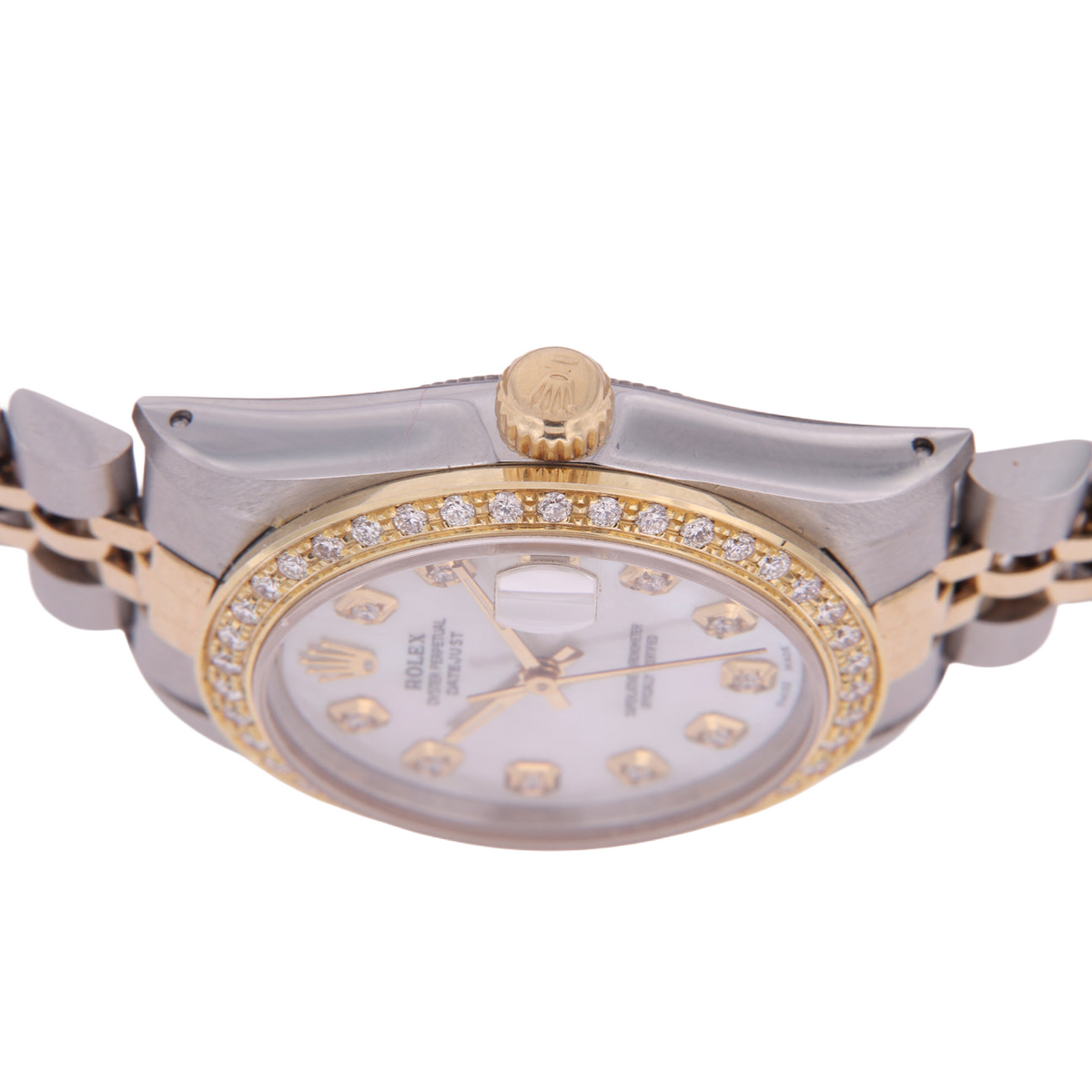 Rolex Datejust Midsize 31 mm Grey Mother of Pearl Diamond Dial Diamond Bezel Jubilee Bracelet Watch Ss & Gold