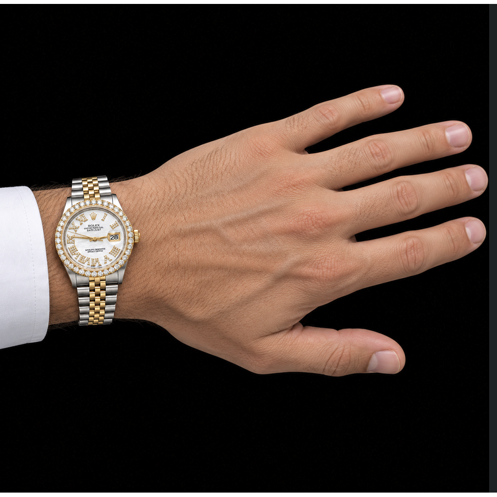 Rolex Datejust 16013 36mm White Mother of Pearl Roman Diamond Dial Two Tone Watch