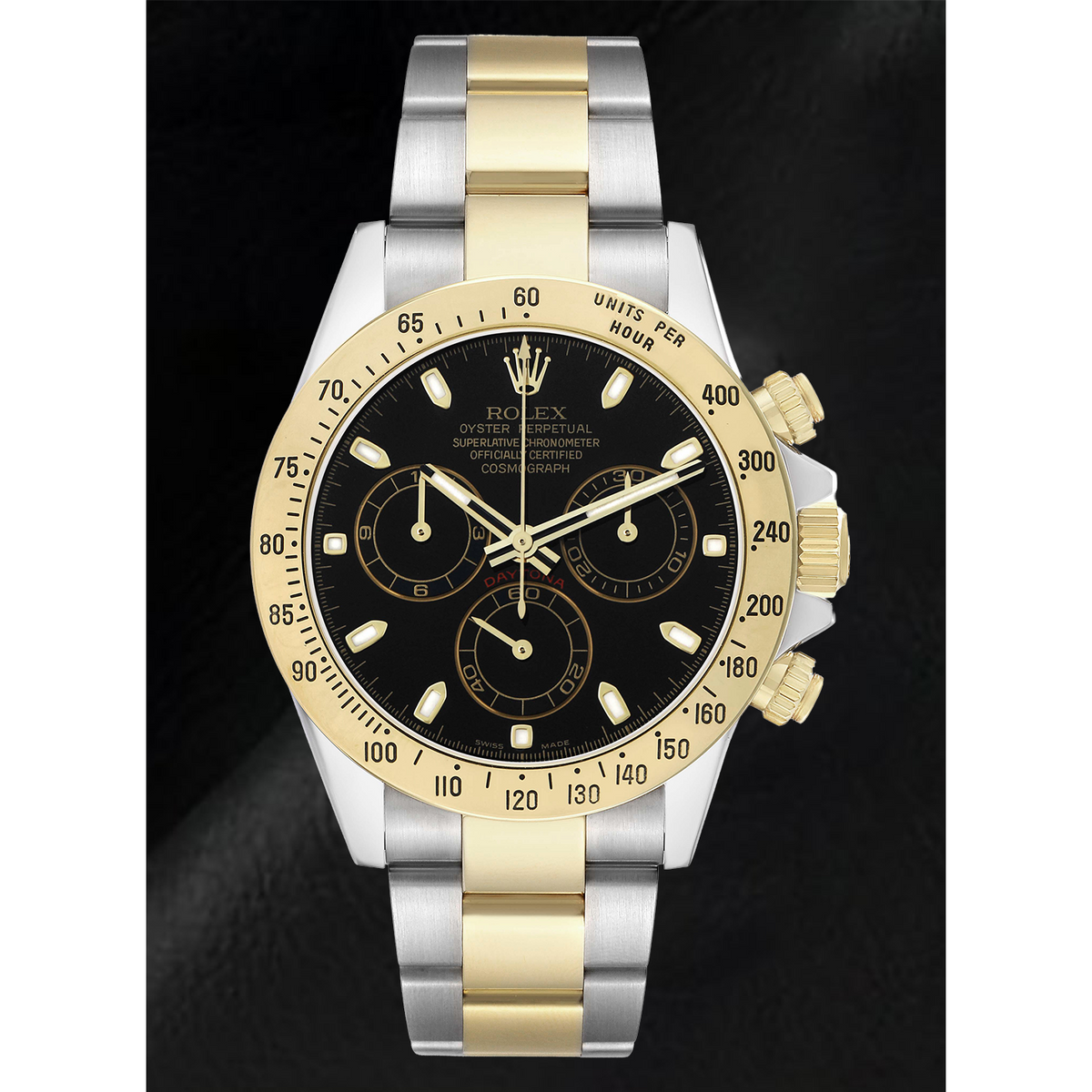 Rolex Daytona Chronograph Black Dial Steel Yellow Gold Two Tone Watch