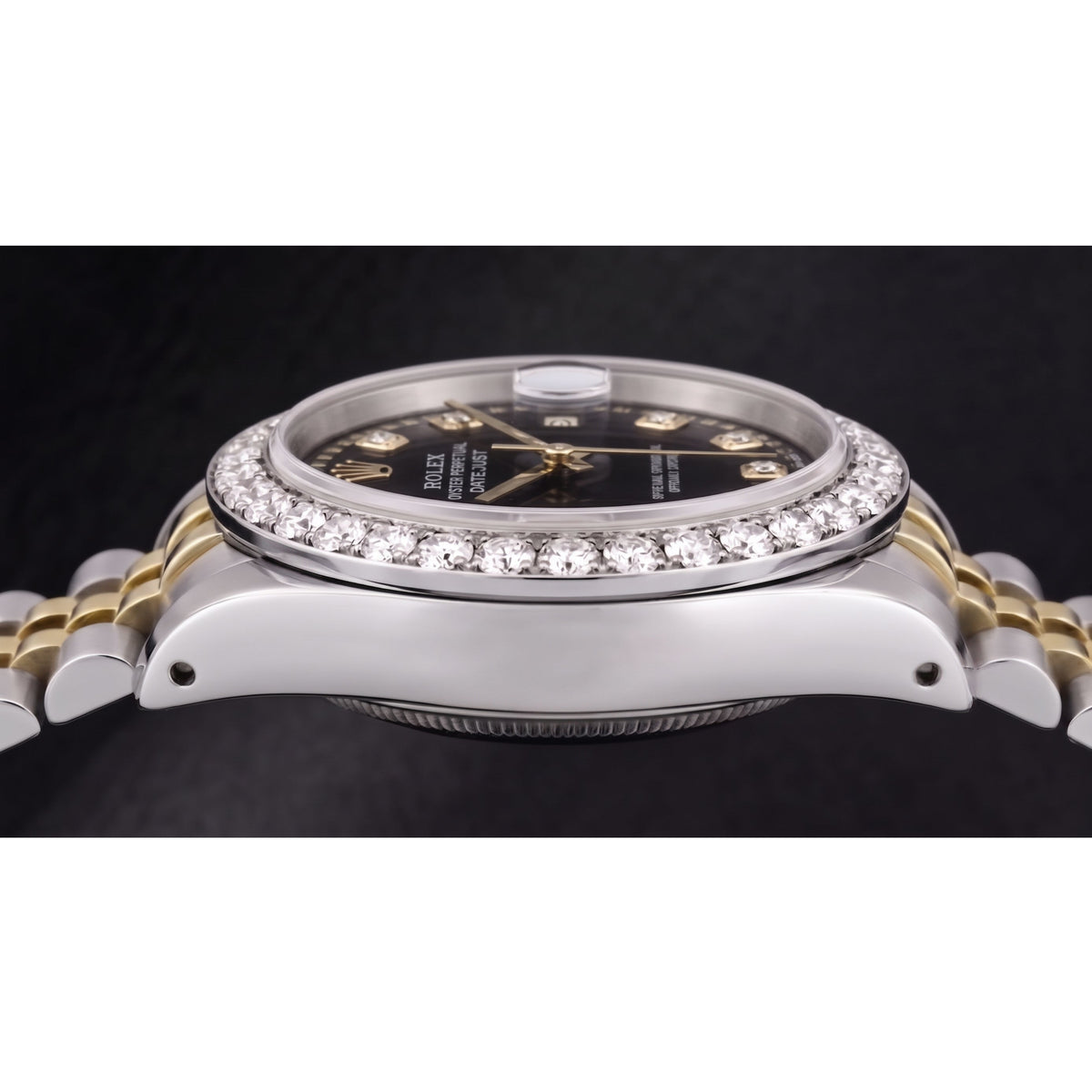 Rolex Datejust 6917 Lady 26mm Black String Diamond Dial Two Tone Watch