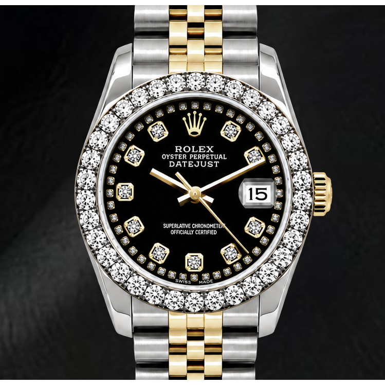 Rolex Datejust 6917 Lady 26mm Black String Diamond Dial Two Tone Watch