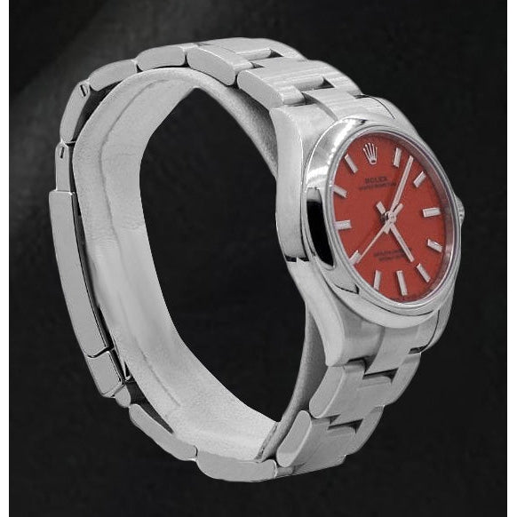 Rolex Lady Oyster Perpetual 31mm Red Luminous Dial Stainless Steel Watch