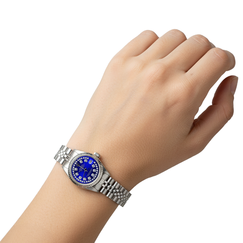 Rolex Blue Double Row Diamond Dial Ss Jubilee Datejust Watch P2