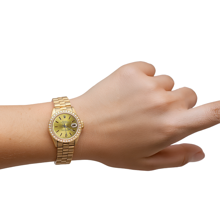 Rolex Champagne Stick Dial President Watch Dj Diamond Bezel Yg P2