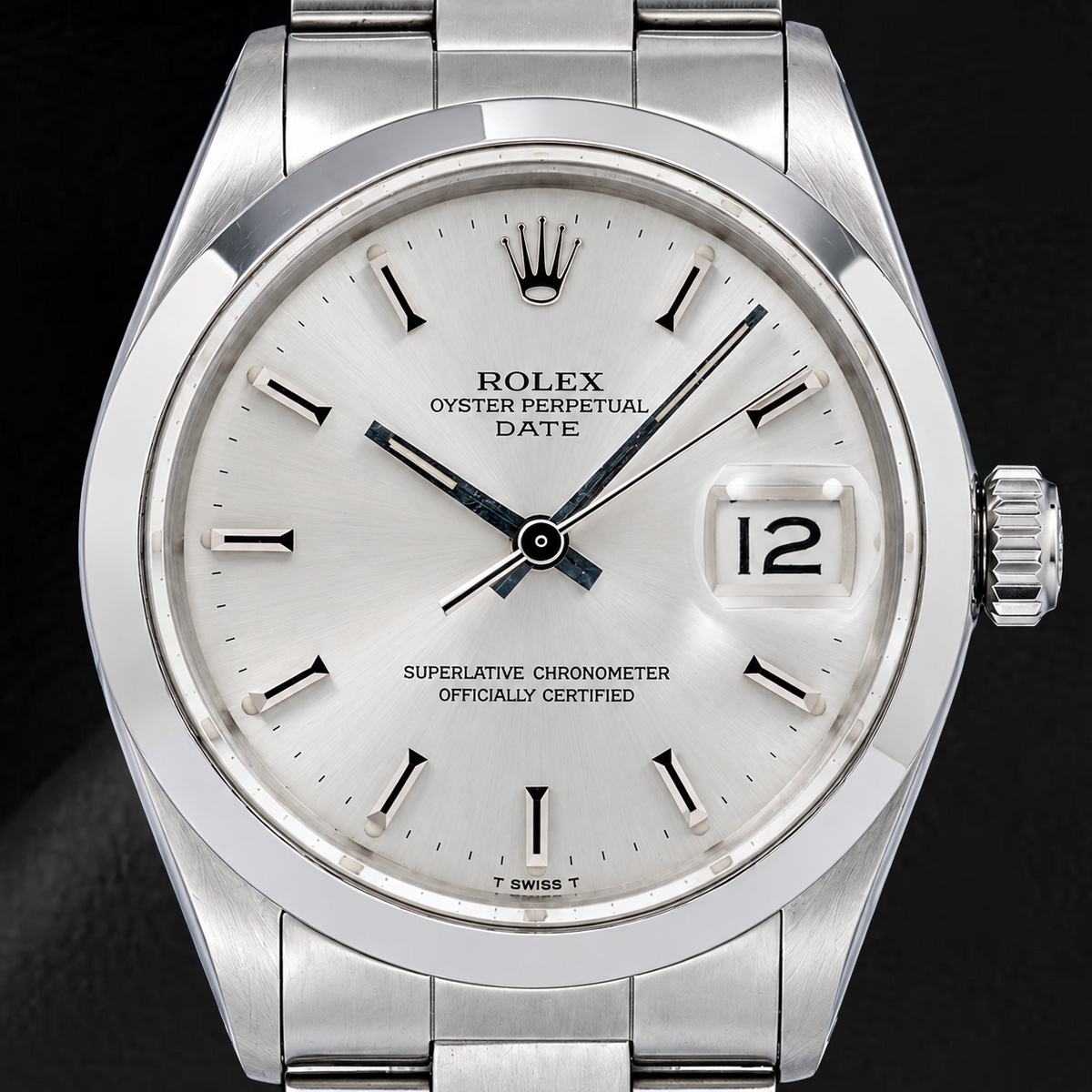 Rolex Date 1500 34mm Silver Stick Dial Stainless Steel Watch