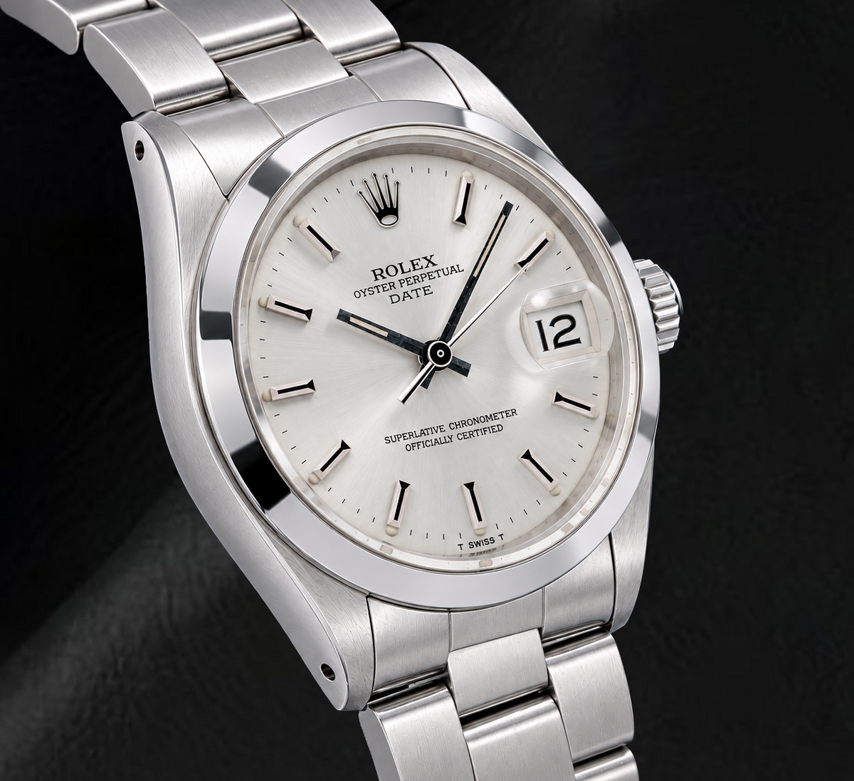 Rolex Date 1500 34mm Silver Stick Dial Stainless Steel Watch