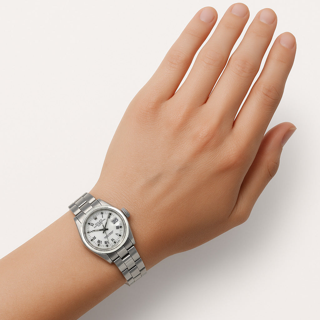 Rolex Date White Roman Stainless Steel 26 mm Ladies Watch P4