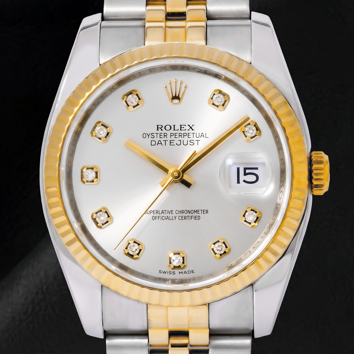 Rolex Datejust 116233 36mm Silver Diamond Dial Two Tone Watch