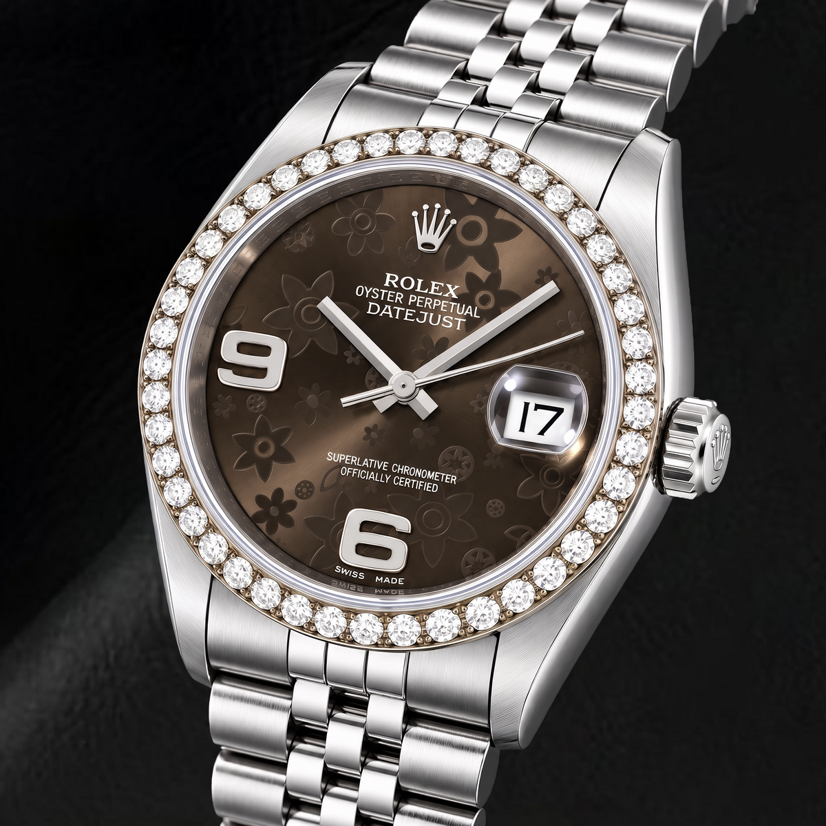 Rolex Datejust 116234 36mm Brown Floral Arabic Dial Stainless Steel Watch