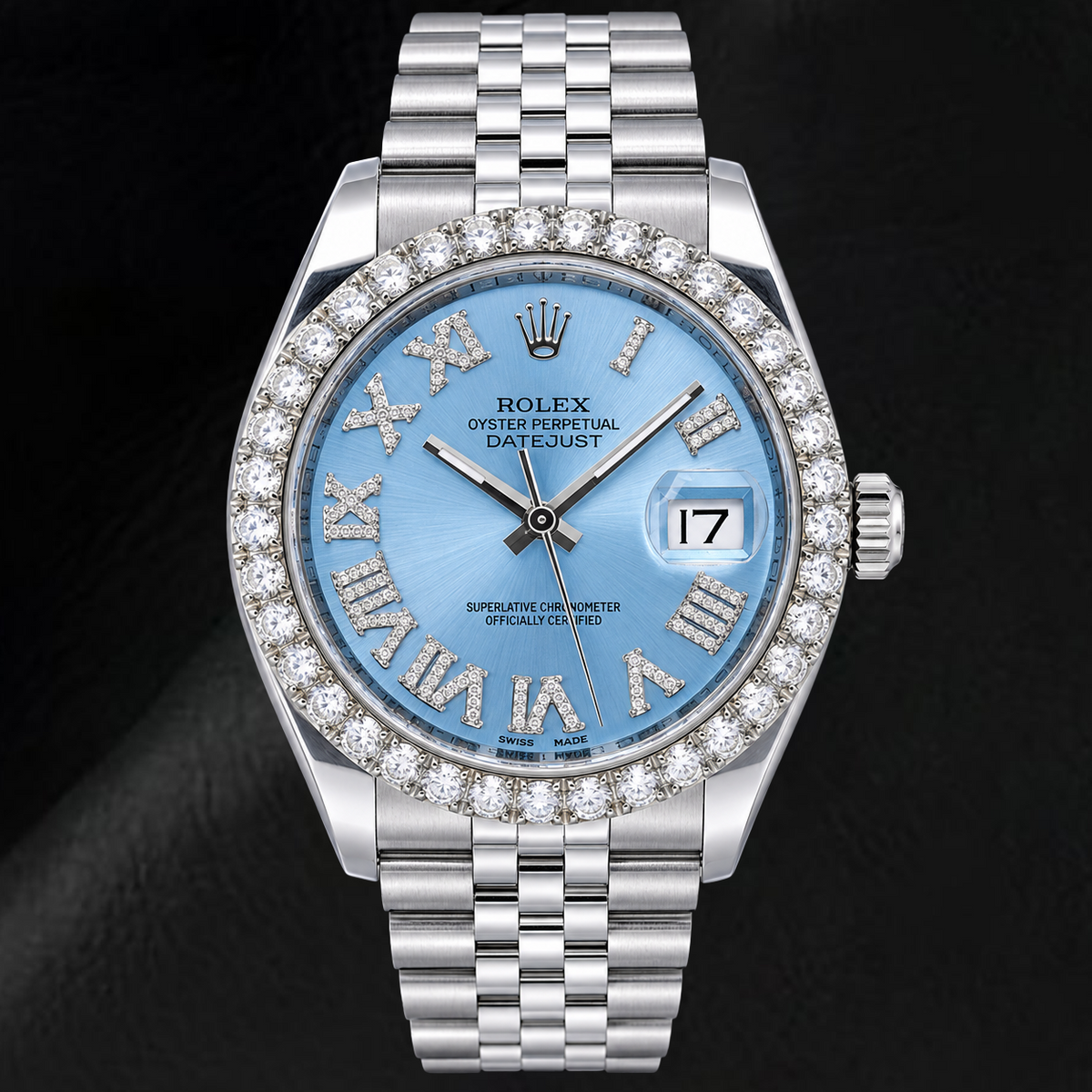 Rolex Datejust 116234 36mm Ice Blue Roman Diamond Dial Stainless Steel Watch
